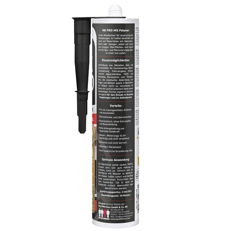 Everglue MK Pro 1K MS Polymer Klebstoff Dichtstoff UV-beständig schwarz 440g Kartusche – Bild 2