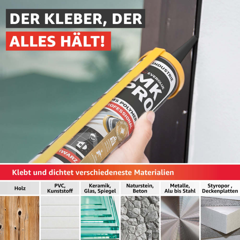 Everglue MK Pro 1K MS Polymer Klebstoff Dichtstoff UV-beständig schwarz 440g Kartusche – Bild 4