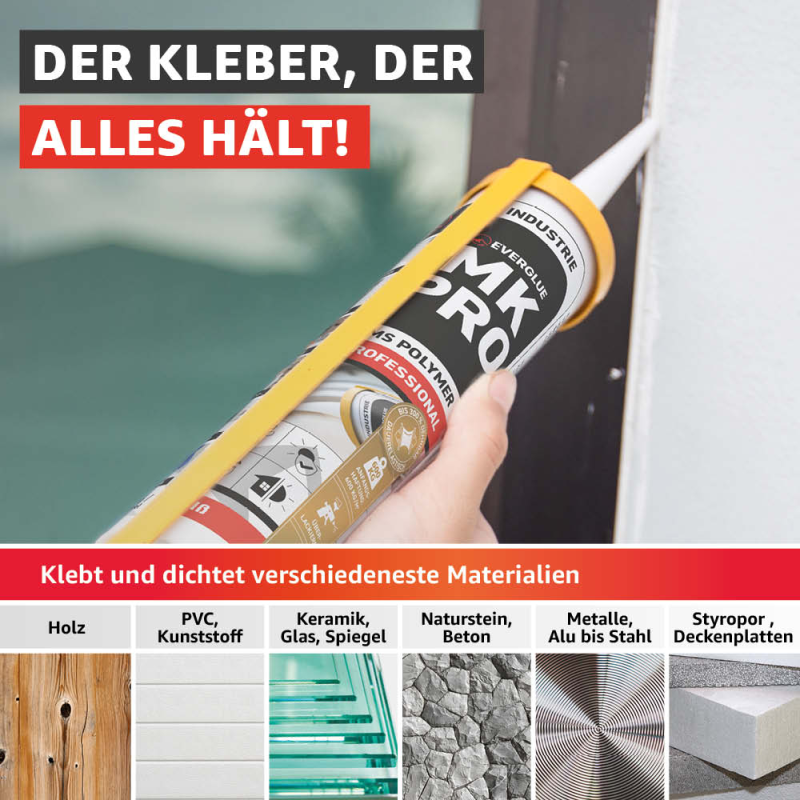 Everglue MK Pro 1K MS Polymer Klebstoff Dichtstoff UV-beständig weiß 440g Kartusche – Bild 4