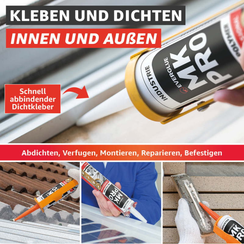 Everglue MK Pro 1K MS Polymer Klebstoff Dichtstoff UV-beständig transparent 300g Kartusche – Bild 3